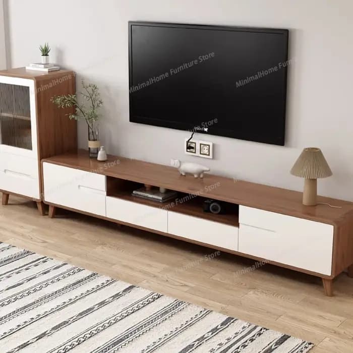 Meubles TV muraux en bois blanc avec tiroirs de rangement, supports TV modernes et esthétiques pour