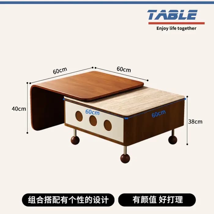 Table basse rétractable à la mode moderne avec rangement Unique Glam