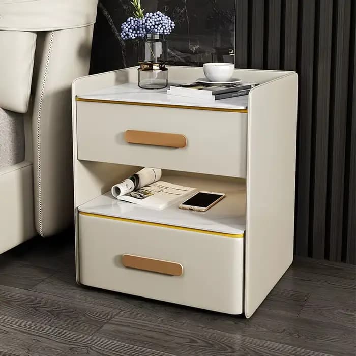 Table de chevet chic et luxueuse, table de chevet moderne en bois avec tiroirs de rangement, station de charge, décoration intérieure, meubles de chambre à coucher