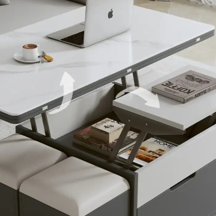 Table basse carrée blanche salon réglable Unique