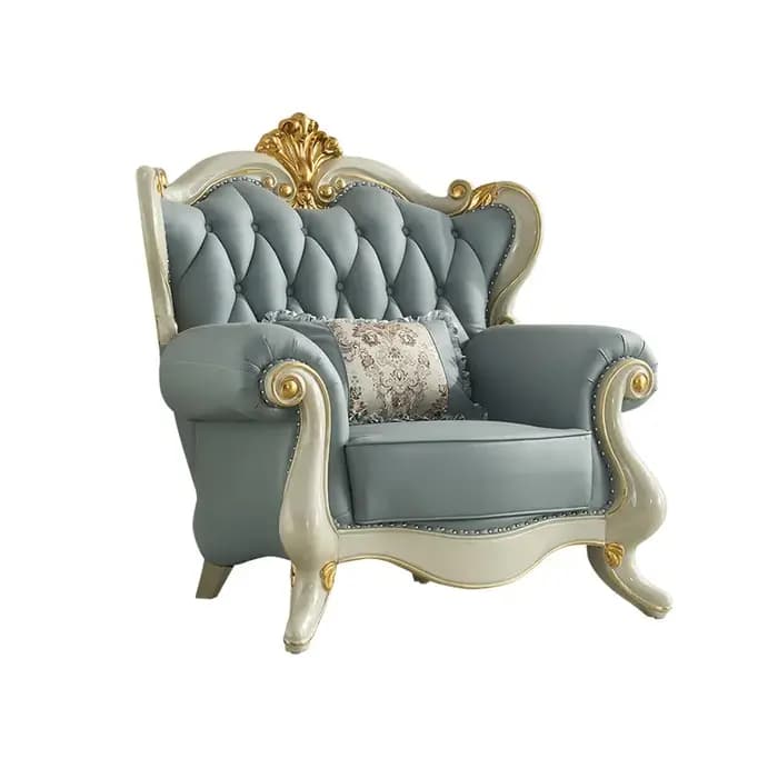 Ensemble de canapés 3 pièces de luxe européen et américain en cuir pleine fleur et bois massif gris,