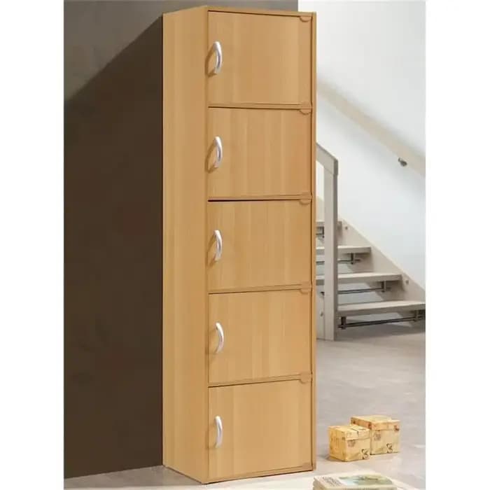 Bibliothèque à 5 étagères et 5 portes, 59 x 15,9 x 11,75 pouces, rangement multifonctionnel fin pour
