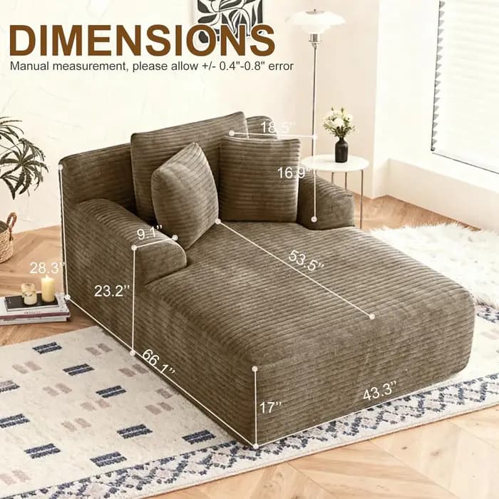 Chaise longue surdimensionnée sans structure de 66 pouces pour intérieur, chaises longues de lecture