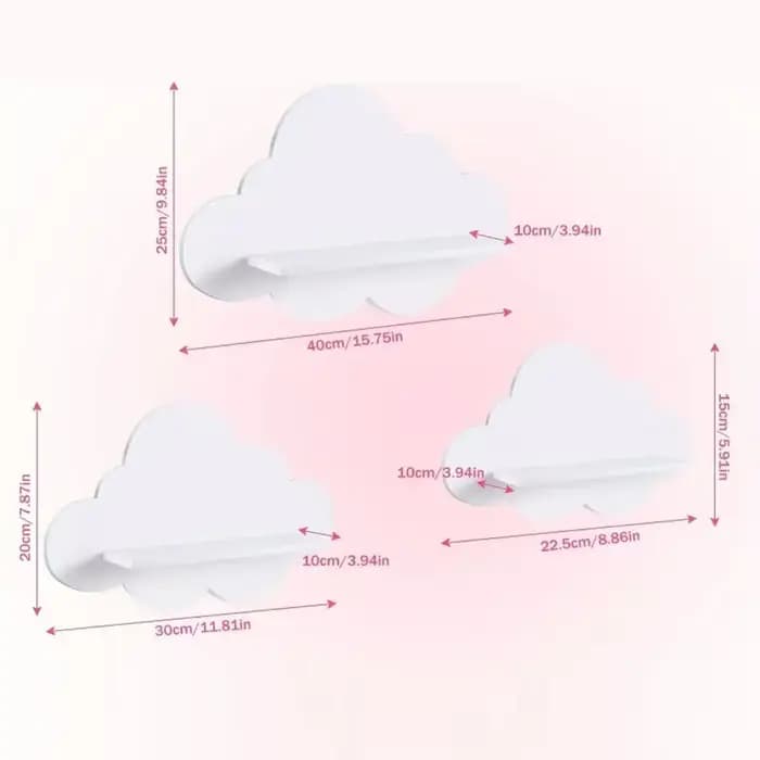 Ensemble de 3 étagères murales flottantes en forme de nuage