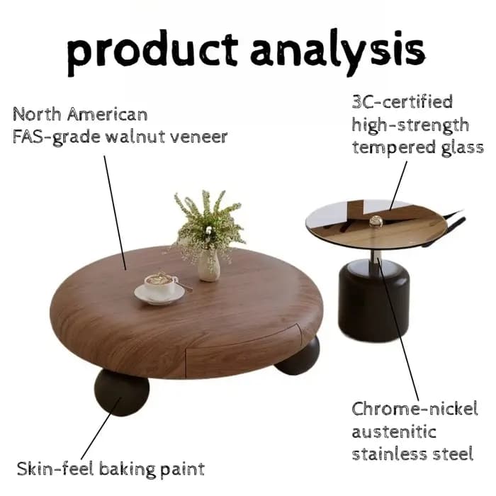 Table basse en bois massif noyer avec rangement