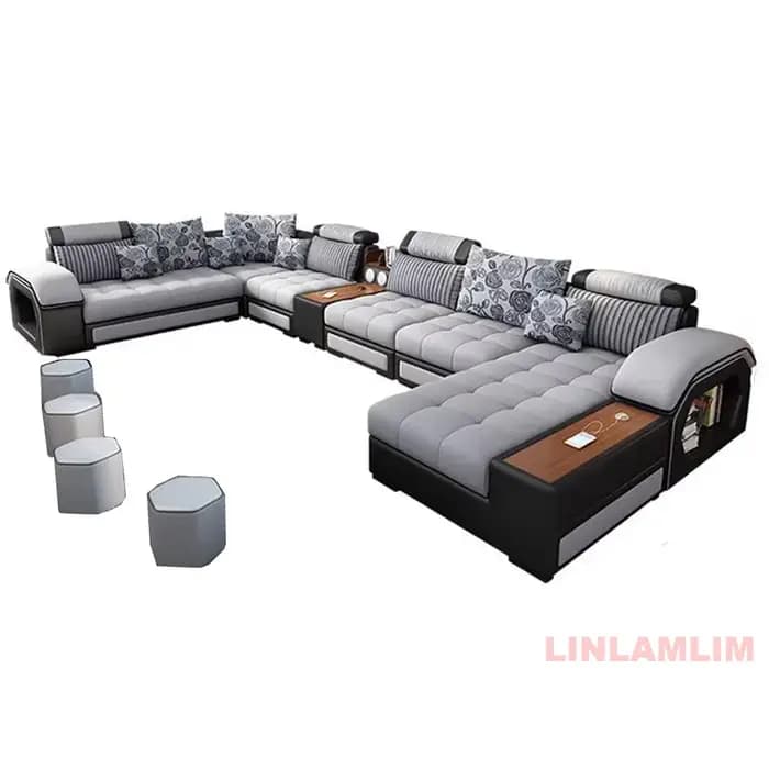 Ensemble de canapés sectionnels en tissu en forme de U Linlamlim - Meubles de salon modernes avec ra