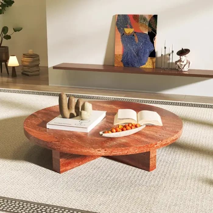 Table basse ronde en marbre vert jade