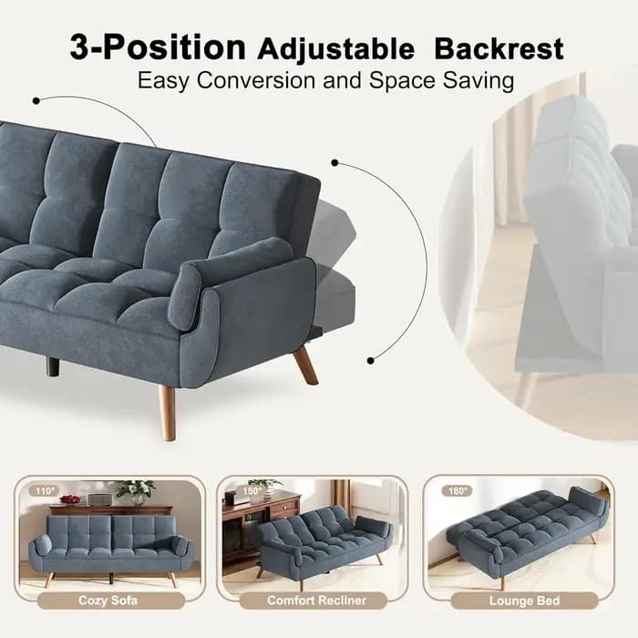 Canapé futon pour petits espaces et appartements, canapé-lit convertible moderne et confortable 2-en