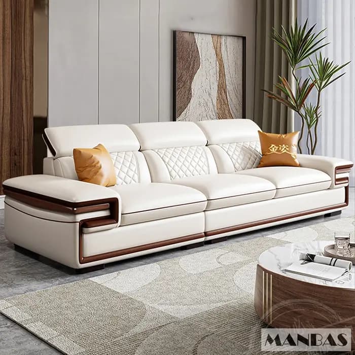 Ensemble de canapés en cuir véritable italien avec chaise longue inclinable, canapé de salon moderne