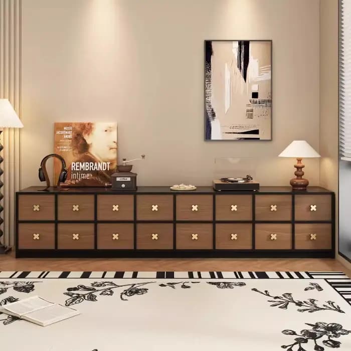 Meuble TV rétro 200 cm en bois brillant