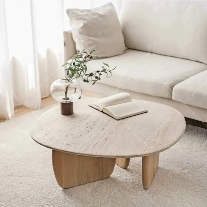 Table basse vintage ovale en bois pour salon