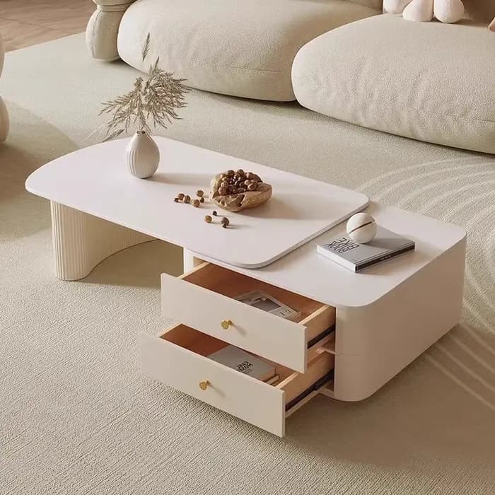 Petite Table basse réglable tiroirs Design Tables basses extensibles blanches rangement