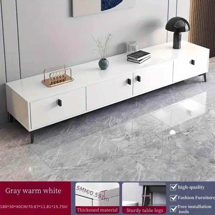 Meuble TV de luxe moderne, centre de divertissement brillant, console multimédia à panneaux en bois,