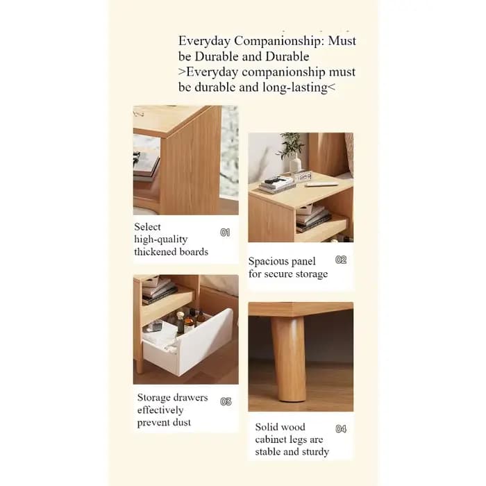 Table de chevet simple et moderne avec pieds en bois massif