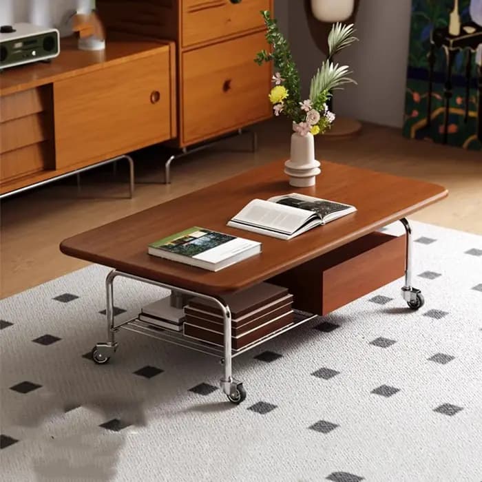 Table basse Mobile avec pieds en métal sur roulettes