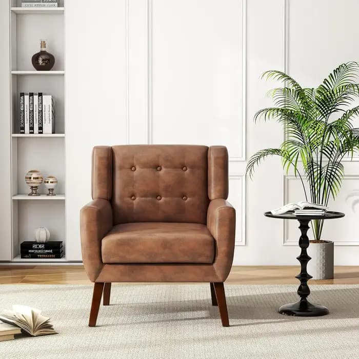 Ensemble de 2 fauteuils d'appoint en cuir PU, fauteuil club moderne rembourré pour salon, canapé sim