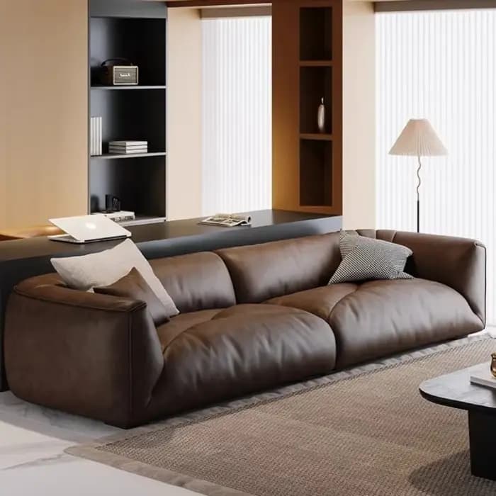 Canapé d'angle en cuir pleine fleur, minimaliste, économique, avec fonction couchage, pour bureau et