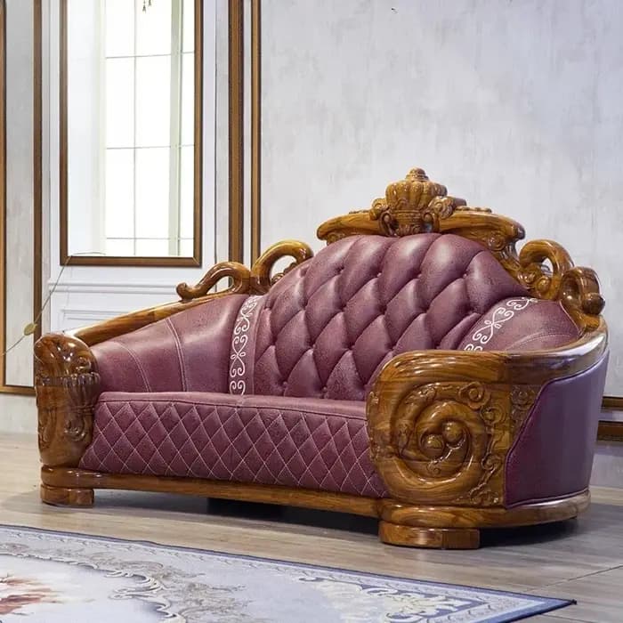 Canapé de luxe européen en cuir véritable sculpté