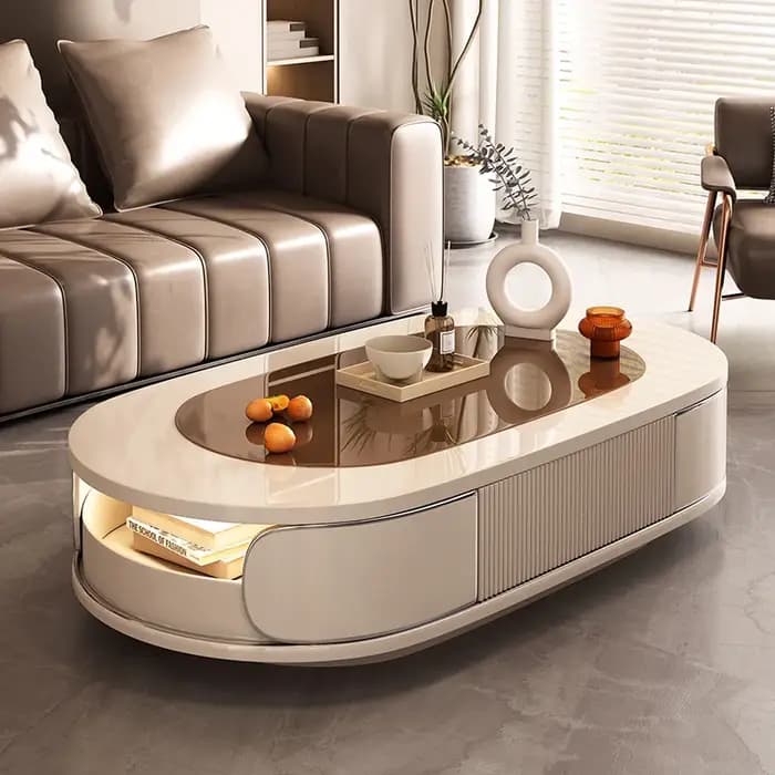 Tables basses rondes modernes tiroirs en verre