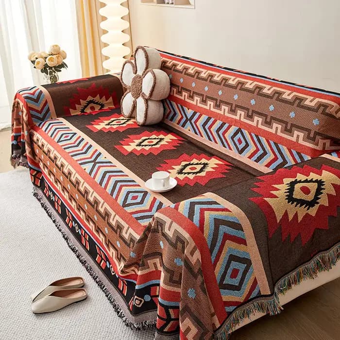 Juste de canapé de style ethnique, motif floral géométrique, jacquard teint en fil, housses de siège