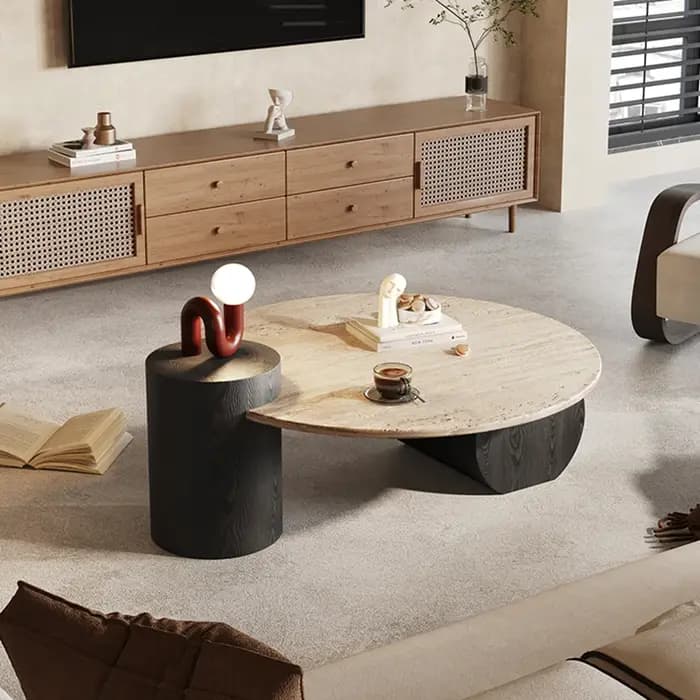 Table d'appoint italienne en pierre, style nordique, travertin naturel, Table basse Unique en bois,