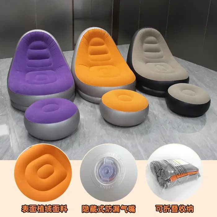 NOUVEAU Fauteuil Gonflable Pliant en PVC Floqué avec Repose-Pieds – Canapé