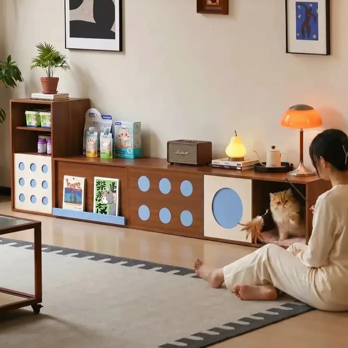 Meuble TV vintage de rangement sur pied pour salon