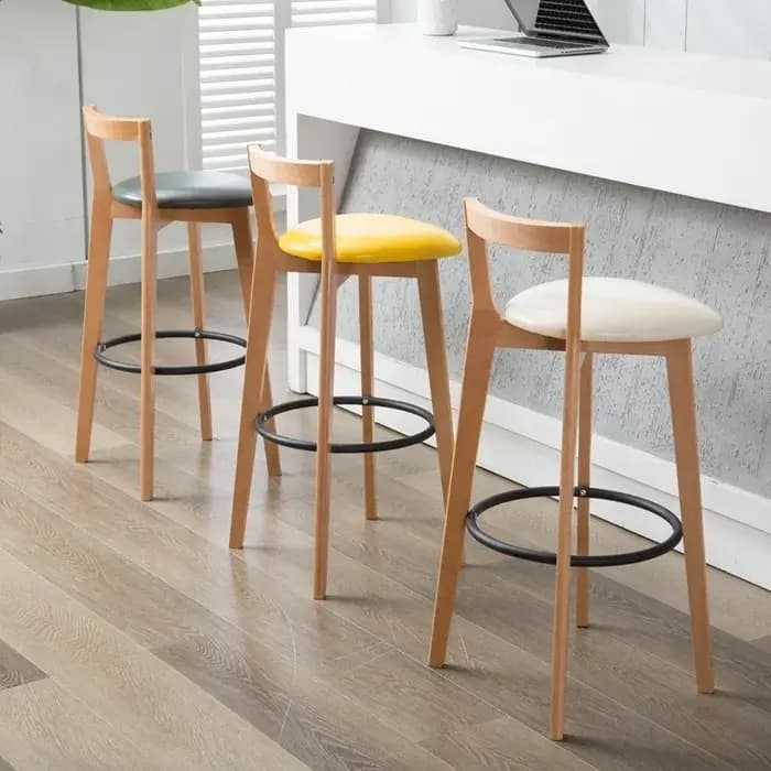 Tabouret de Bar nordique avec dossier en bois massif