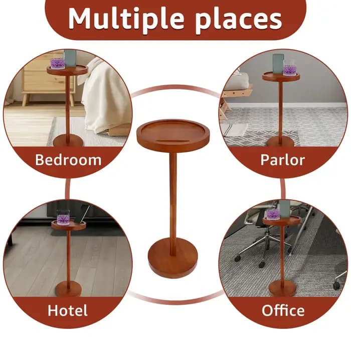 Petites Tables basses rondes en bois avec support pour téléphone