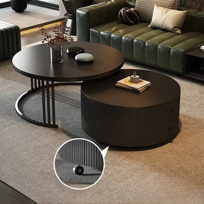 Nouvelle table basse ronde noire mobile de luxe léger et moderne 2026