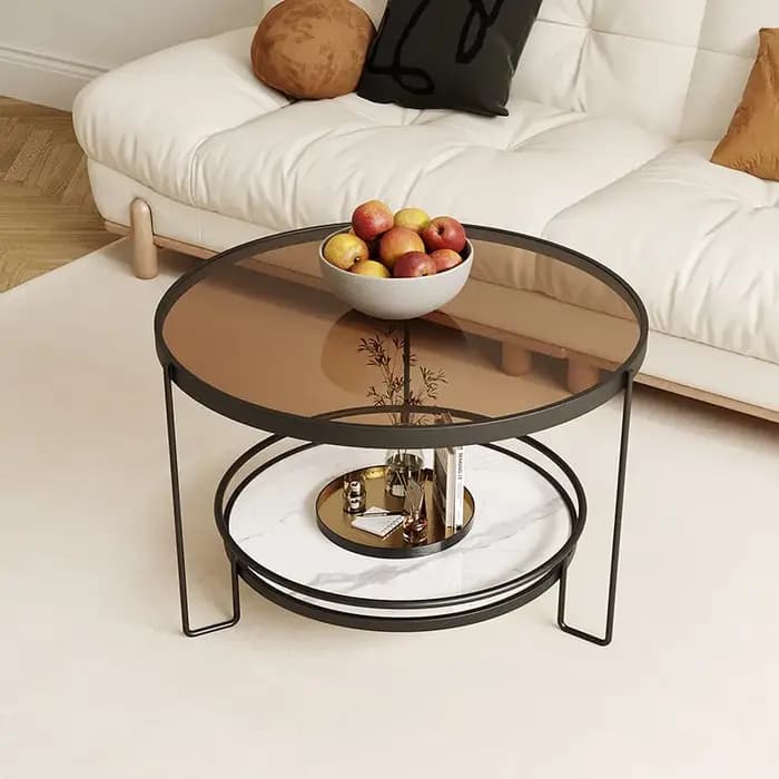 Table basse en verre salon petit appartement Simple moderne ronde Double dalle de roche petites Tabl