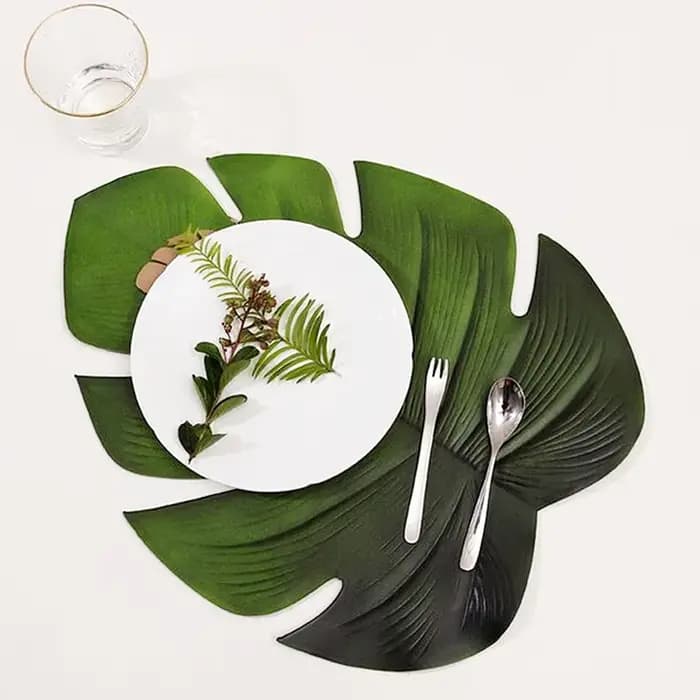 Grand tapis de Table Monstera en forme de feuille tropicale