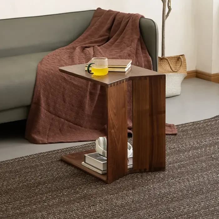 Table d'appoint nordique en forme de C, table d'angle à double couche, petite table basse, mobilier