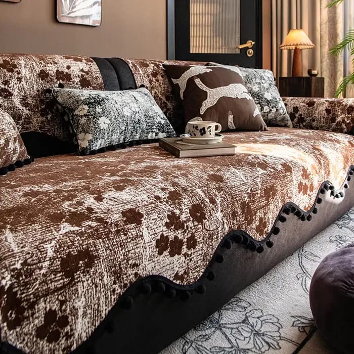 Coussin de canapé en chenille à fleurs rétro