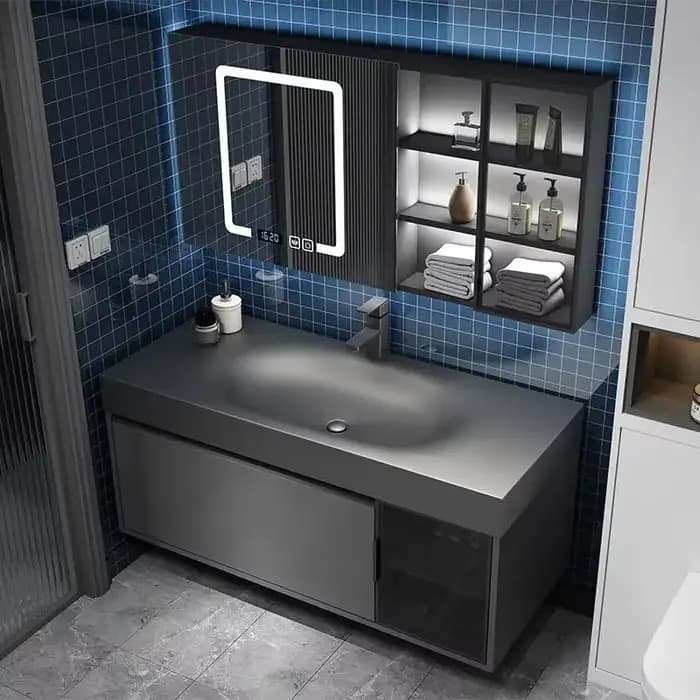 HOCabinet-Armoire à Miroir Intelligente Moderne, Lavabo Intégré, Armoire avec Évier