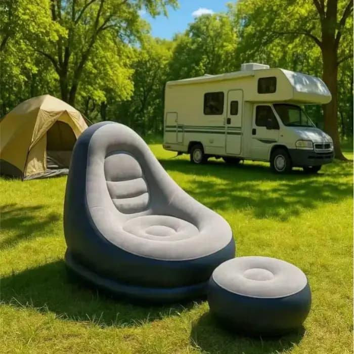 NOUVEAU Fauteuil Gonflable Pliant en PVC Floqué avec Repose-Pieds – Canapé