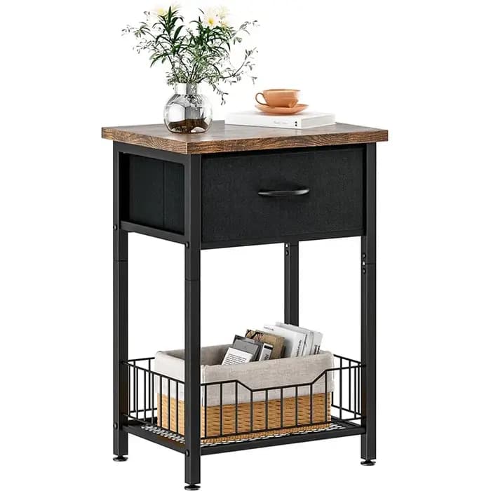 Table de chevet avec étagère ouverte, table d'appoint avec étagère de rangement MELand en tissu, table de chevet pour chambre et couloir