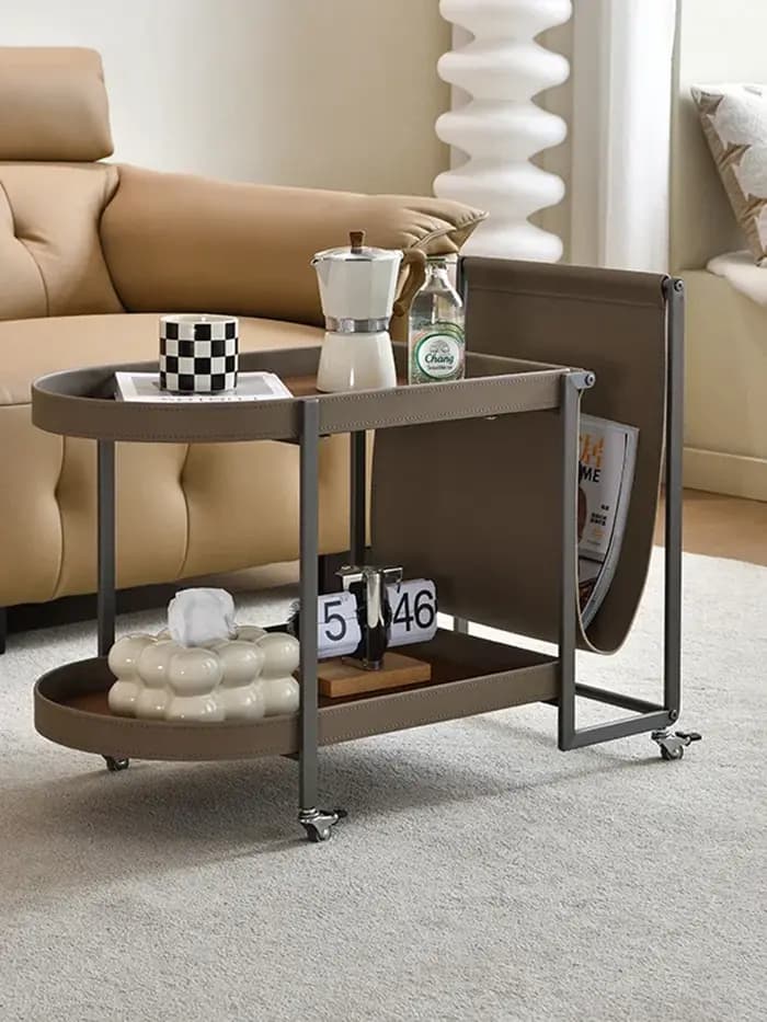 Table basse mobile en cuir de dégager en acier inoxydable