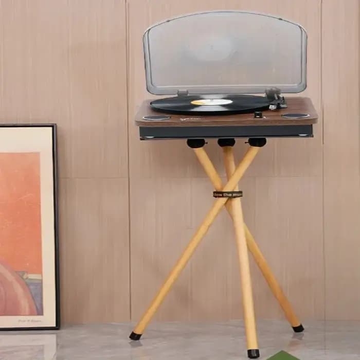 Support de tourne-disque en bois massif avec rangement pour disques