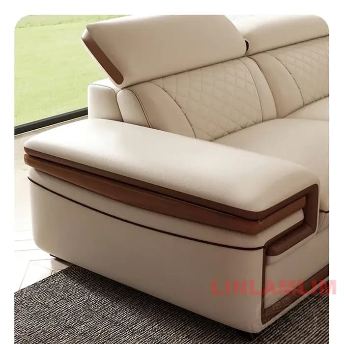 Ensemble de canapés en cuir véritable italien avec chaise longue inclinable