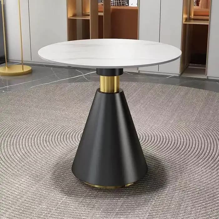 Table à manger ronde moderne avec plateau en imitation marbre