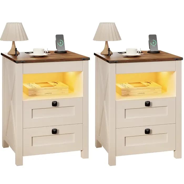 Ensemble de 2 tables de chevet LED avec tiroir pour armes à feu : Table de chevet avec station de ch