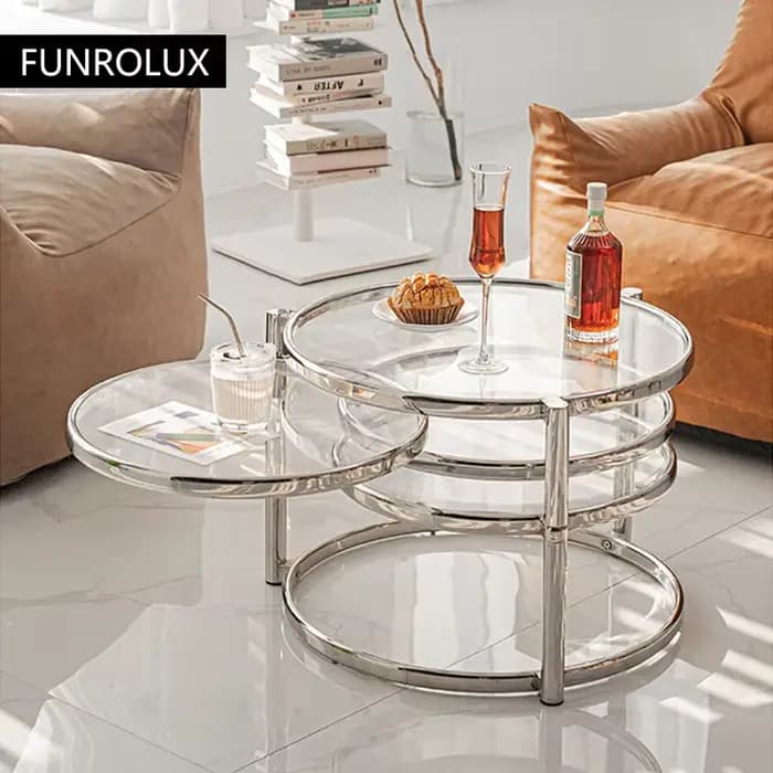 Table basse en acier inoxydable avec verre du Guatemala