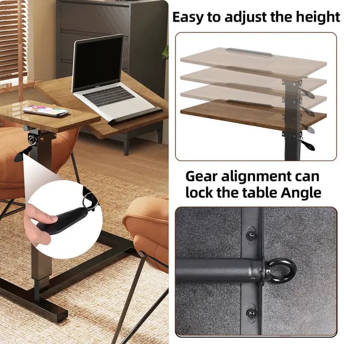 Table de chevet réglable en hauteur, table d'ordinateur portable avec roulettes cachées