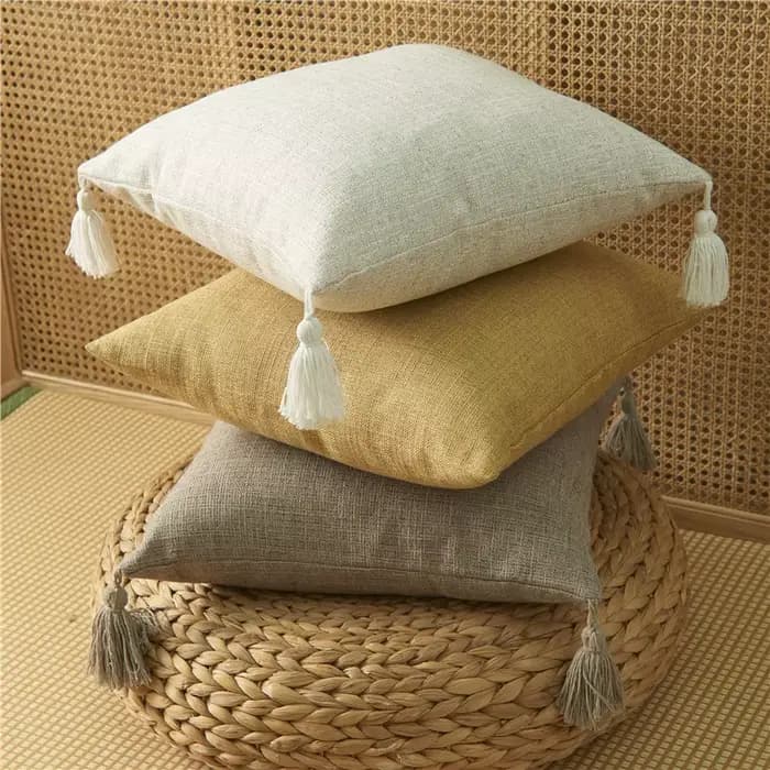 Juste de coussin décorative en lin jaune pour canapé