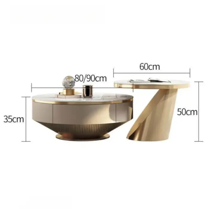 Ensemble de meubles de salon de luxe moderne italien : Meuble TV et table basse ronde en marbre avec rangement