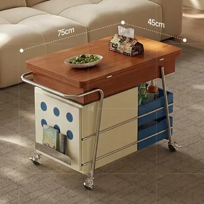 Table pliante relevable Dopamine, style Bauhaus moderne, petite table d'appoint de chevet avec rangement, table basse d'angle, mobilier original
