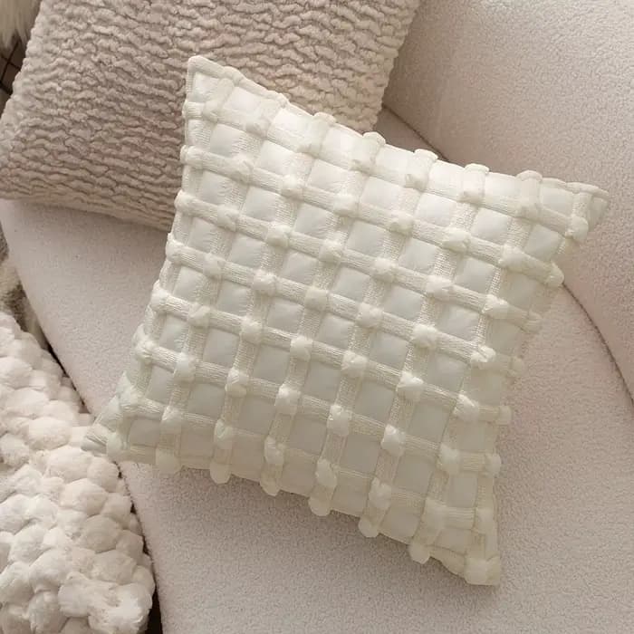 Housse de coussin décorative matelassée douce à carreaux pour canapé