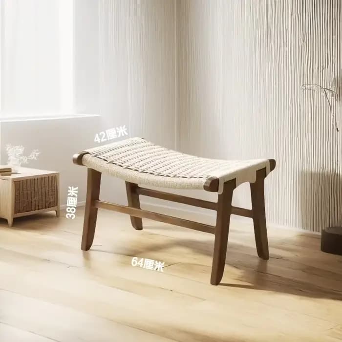 Tabouret bas tissé en bois massif fabriqué à la main