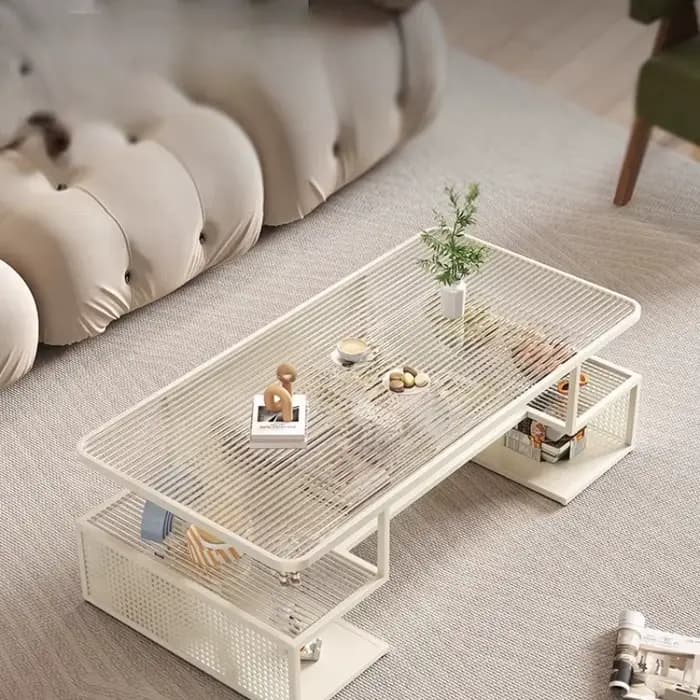 Tables basses rectangulaires blanches en verre De luxe